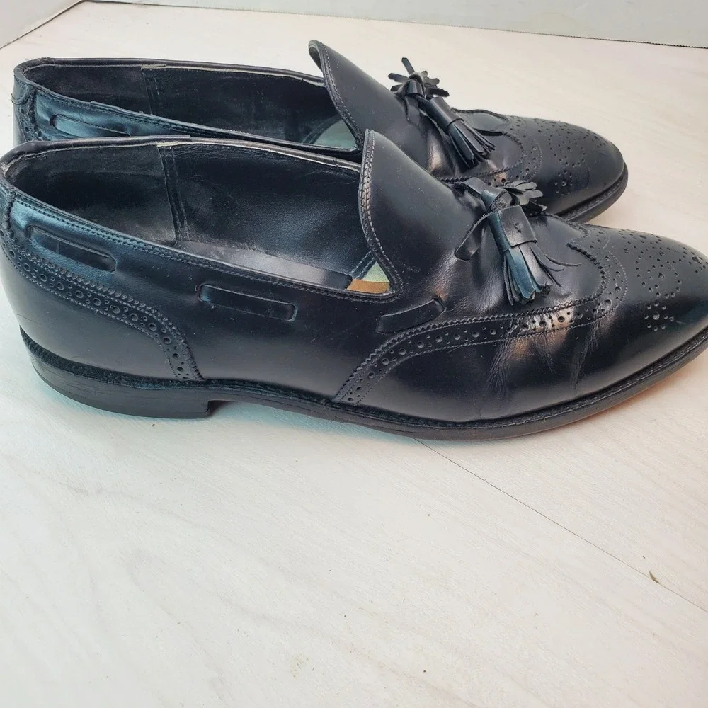 Johnson Murphy Mens Black Leather Wingtip Tassel Loafer Dress Shoes Size 10 B